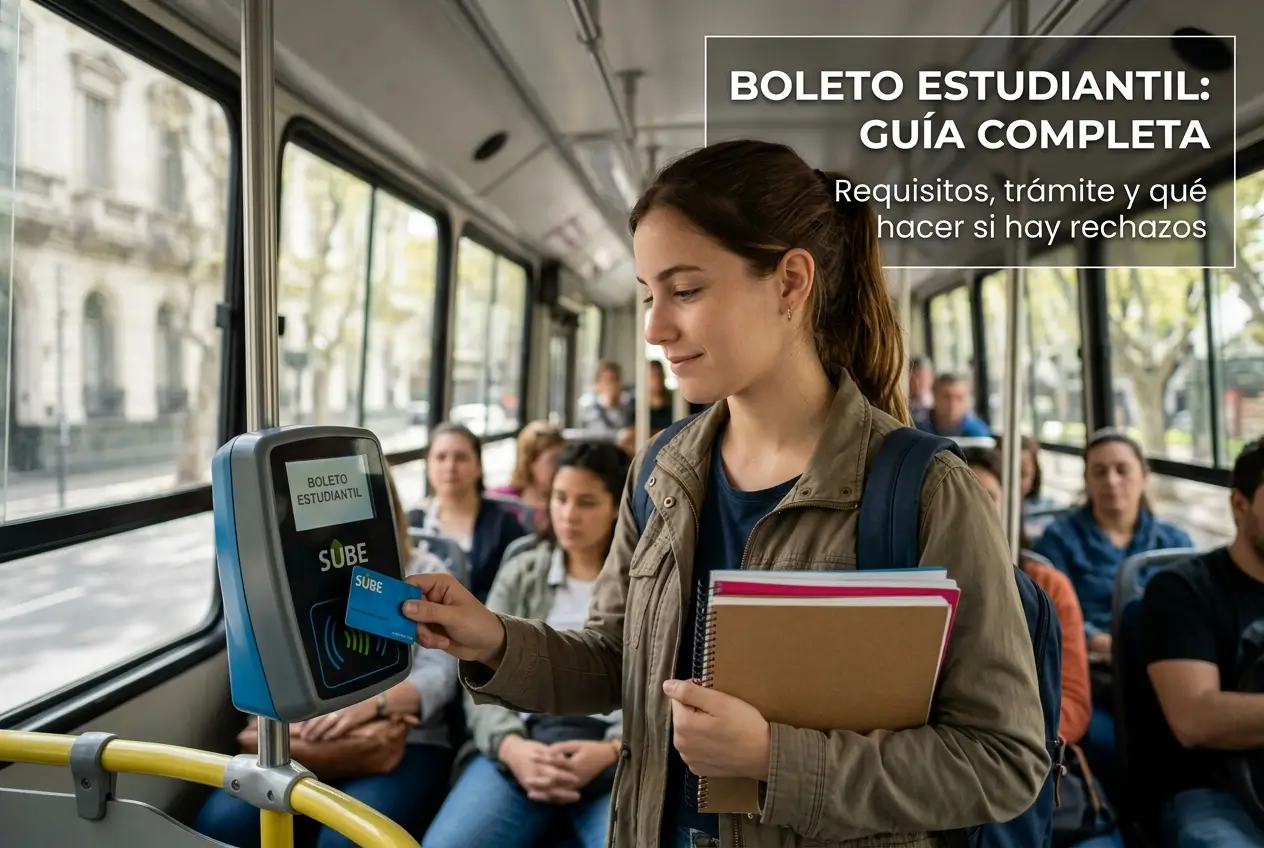 Jovem na Argentina usando cartão SUBE no transporte estudantil