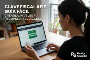 Mulher usando laptop para acessar Clave Fiscal AFIP