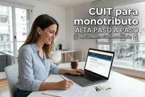 Mulher jovem trabalhando em laptop sobre CUIT para monotributo
