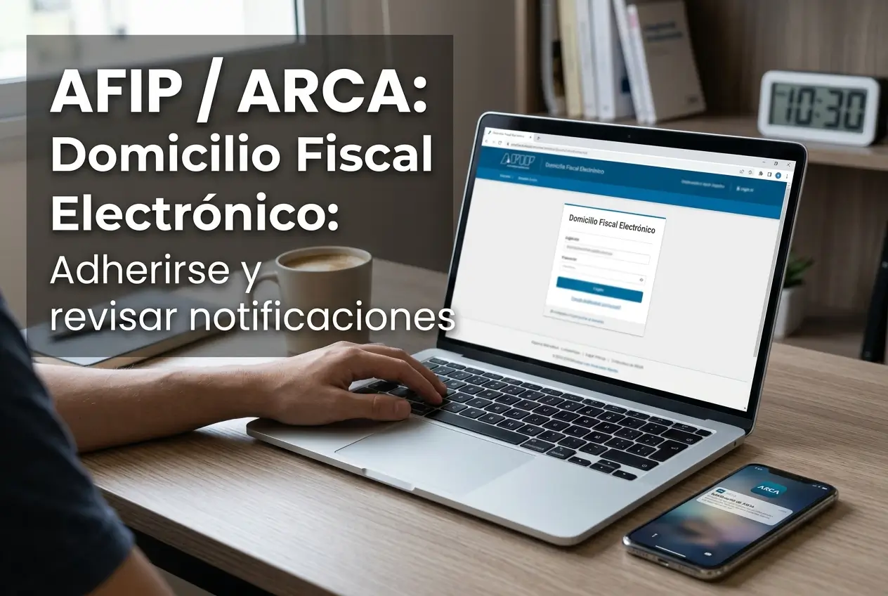 Laptop com AFIP/ARCA site e smartphone, educação financeira