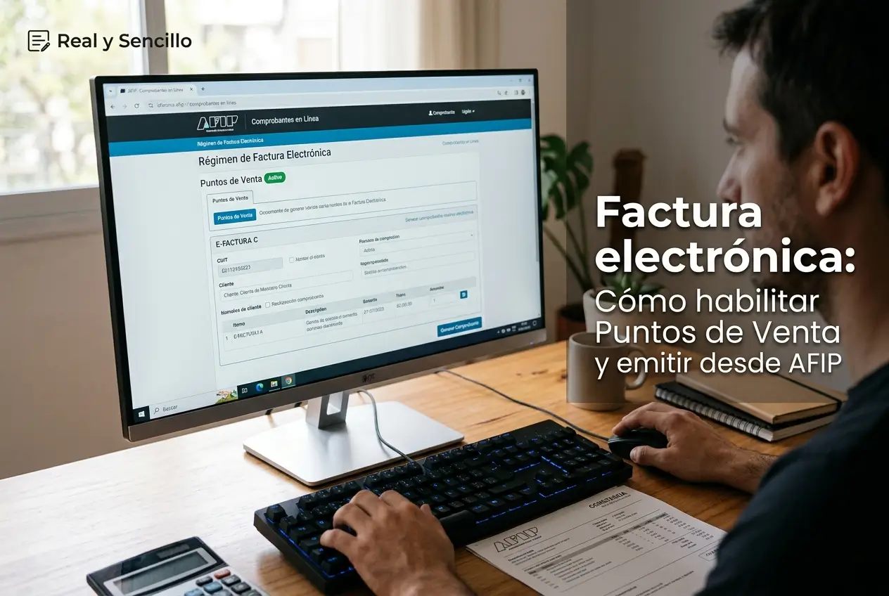Pessoa usando computador com site de Puntos de Venta e notas fiscais