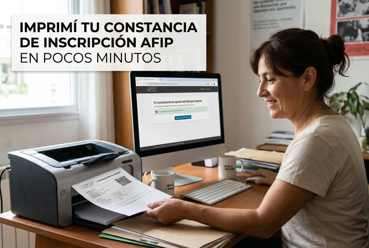 Mulher sorridente na frente do computador com site da AFIP