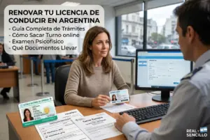 Mulher renovando carteira de motorista na Argentina com oficial