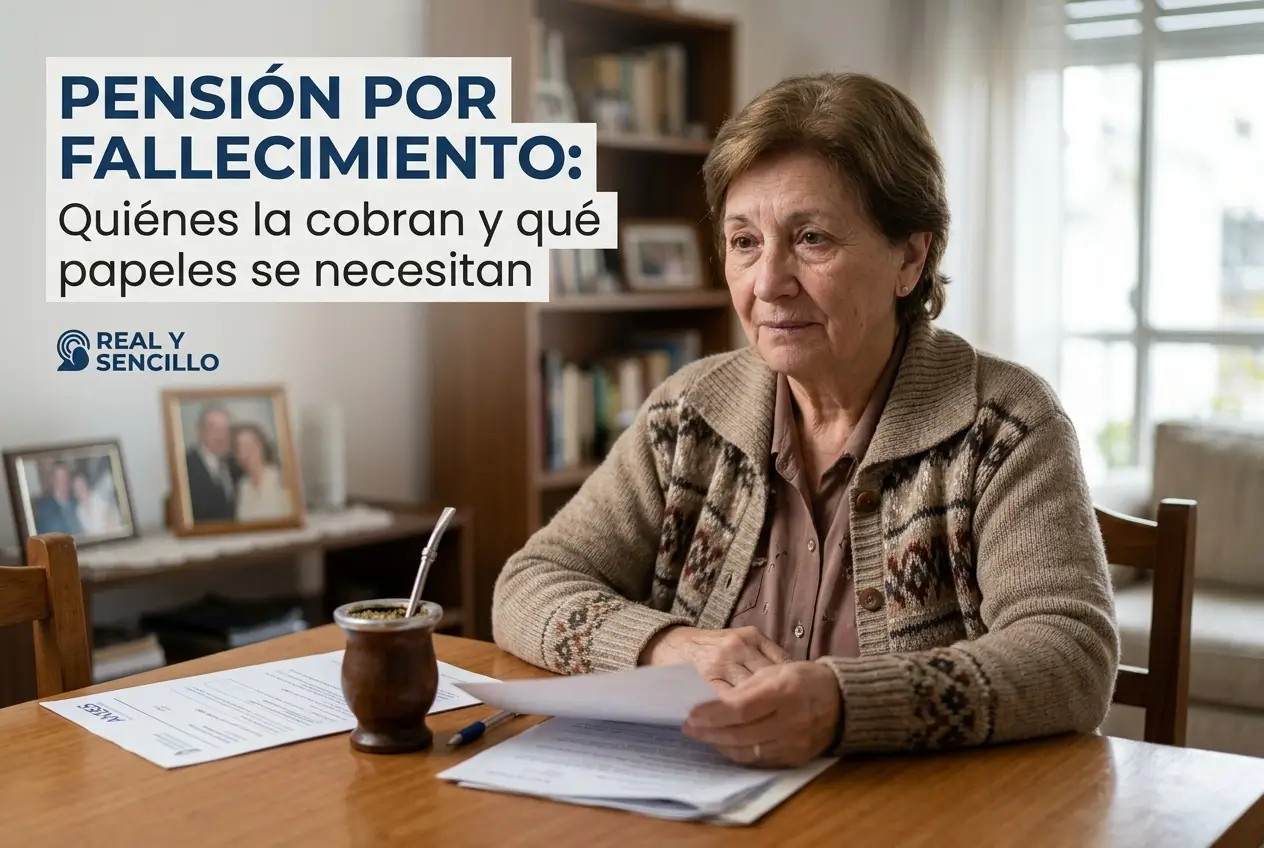 Senhora revisando documentos sobre pensão para falecidos